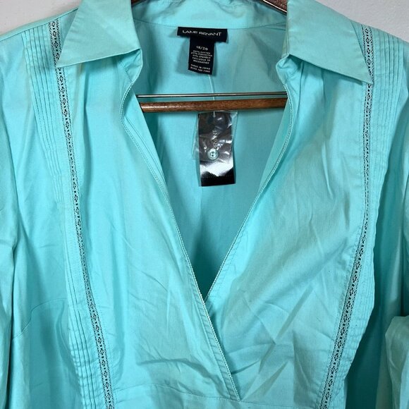 Lane Bryant Top Women’s Size 18/20 V-Neck 3/4 Sleeve Cotton Blue Stretch Casual - Picture 3 of 9